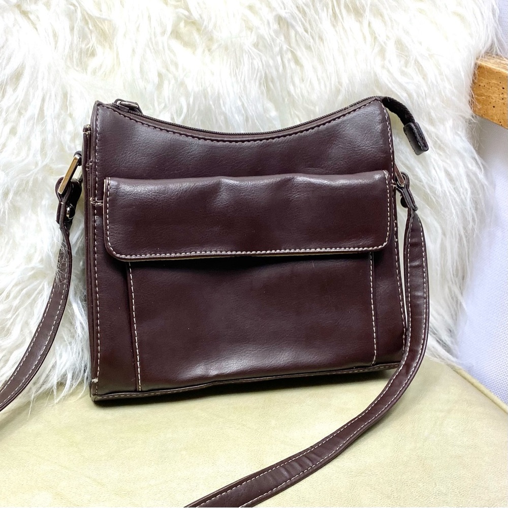 Vintage First Issue Liz Claiborne Vegan Brown Leather Compact Shoulder HandBag - Picture 2 of 16